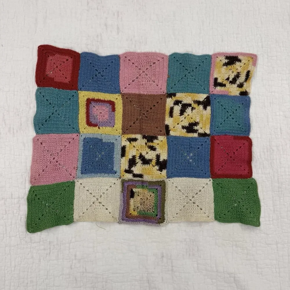 Handcrafted Crochet Granny Squares Multicolor Patchwork Panel Piece